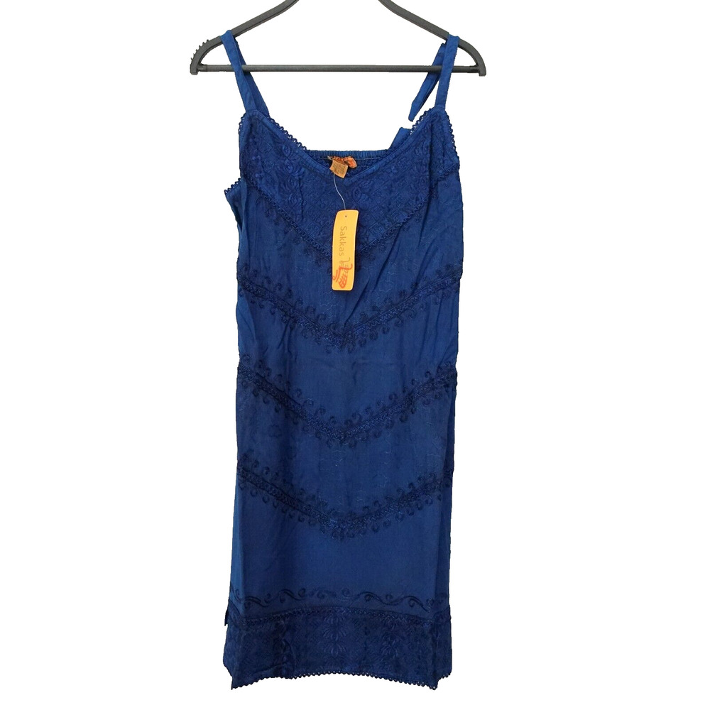 Sakkas Sleeveless Embroidered Mini Dress Tunic Top Size S/M Blue
